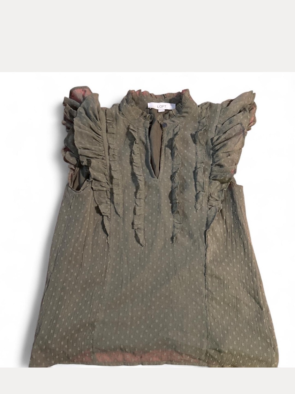 LOFT Olive Green Ruffled Cap-Sleeve Blouse